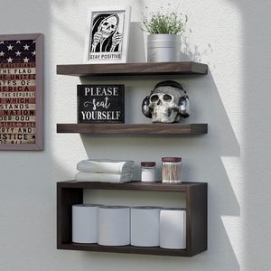 Modern <strong>Walnut</strong> <strong>Floating</strong> <strong>Shelves</strong> Set Wall Mounted Invisible Bracket Design for Bathroom Living Room Rustic Wall <strong>Shelves</strong> - Product Image 1