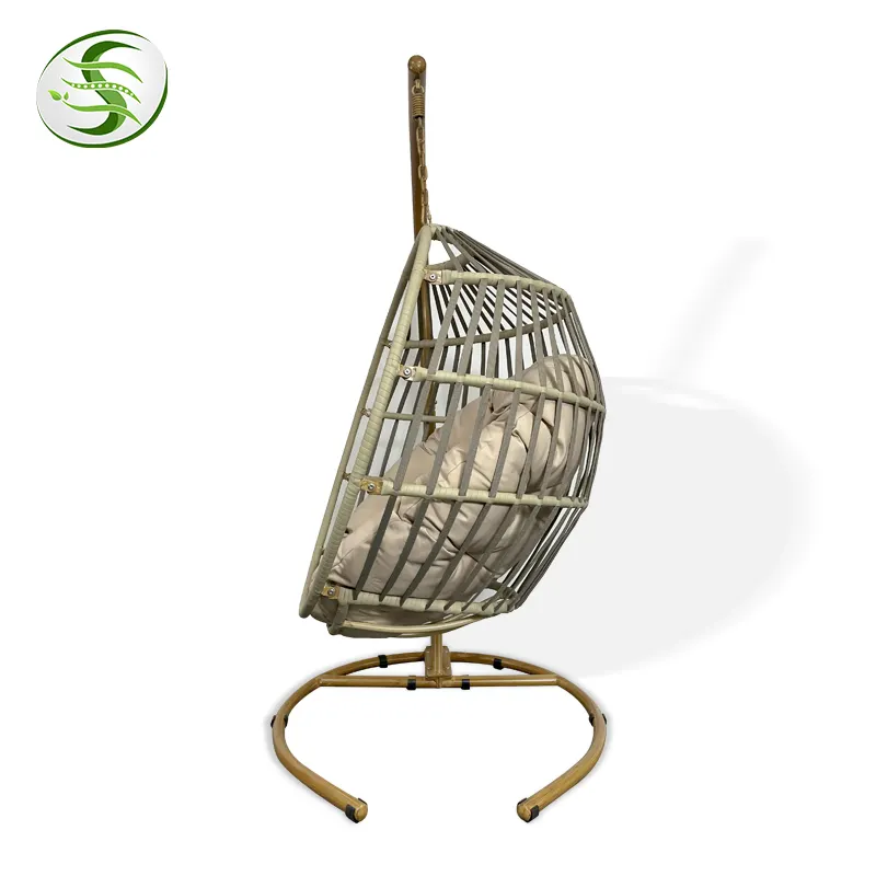 Fulin Wrought iron outdoor balcony moon rattan full set including rattan swing hanging swings chair outdoor