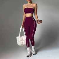 Ensemble 2 pièces de yoga respirant TK transfrontalier très populaire pour femme : haut bustier color-block et leggings élastiques ajustés effet fesses galbées