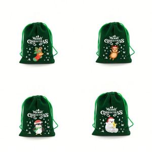 Bolsa de Almacenamiento Reutilizable de Franela con Cordón Navideño - Saco de Regalo Festivo con Estampado Navideño para Regalos Pequeños y Rellenos de Calcetines - Product Image 1