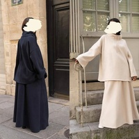Ensemble coordonné d'hiver personnalisé en rayonne à col montant avec jupe, robe ample modeste pour femmes musulmanes, pull islamique en gros, abaya 2 pièces