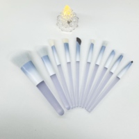 Ensemble de pinceaux de maquillage à manche transparent bleu, virole dégradée, poils synthétiques doux, pinceaux cosmétiques pour le visage entier, pour poudre et fard à paupières