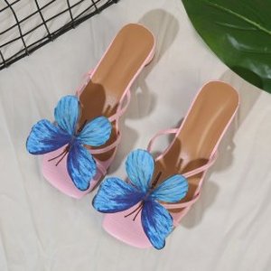 325 Niche Multi-color Design Sexy butterfly One Line High <b>Heels</b> 2026 New fairy Temperament Coarse <b>Heel</b> Sandals - Product Image 6