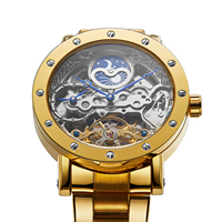 Montre mécanique automatique de luxe SKROX de haute qualité pour homme, avec double fuseau horaire, phase de lune personnalisée, style affaires occidental et cadran ajouré