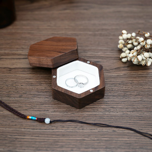 Solid Wood Hexagonal Jewelry Box Black Walnut Magnetic Lid <b>Ring</b> <b>Storage</b> Home Decor Gift Box - Product Image 1