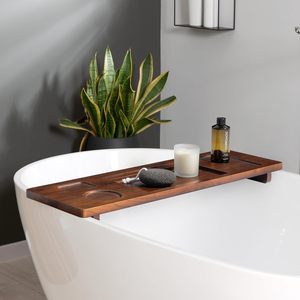 Plateau de bain en teck pour baignoires autoportantes, organiseur de bain de luxe, antidérapant, résistant à l'eau, avec <span class=keywords><strong>porte</strong></span>-verre à vin et support pour téléphone - Product Image 3