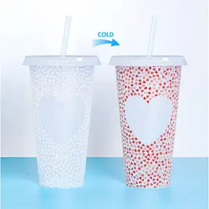 Valentine's day gift idea hot sell tumblers mugs set plastic 24 oz small color changing cups reusable with lid