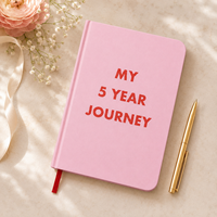 Ensemble de carnets à couverture rigide personnalisés, thème '5 ans de voyage', rose, avec impression florale colorée et audacieuse, coins arrondis, marque-page en ruban, OEM en gros