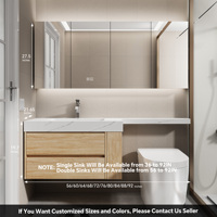 Meuble-lavabo moderne en bois massif avec miroir intelligent, armoire de rangement et vasque simple pour votre salle de bain contemporaine