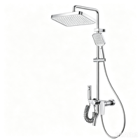 Système de douche en aluminium chromé avec pommeau de pluie carré, douchette à main, barre coulissante en céramique et acier inoxydable, pour appartement et hôtel, OEM