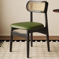 Chaise de salle à manger vintage de style français en bois massif avec revêtement en cuir effet patte de chat, design moderne du milieu du siècle, dossier pour la maison