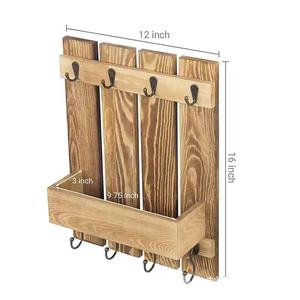 Bandeja de pared de madera quemada estilo retro, soporte para tazas de café, estante de almacenamiento montado en la pared con 8 ganchos para accesorios de cocina - Product Image 4