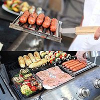 Ensemble d'outils de cuisson pour saucisses en acier inoxydable avec long manche en bois, facile à nettoyer, grille de barbecue