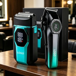 Kit de toilettage pour <span class=keywords><strong>homme</strong></span> sans fil 2 en 1, étanche IPX7, haute vitesse 7000 tr/min, tondeuse et rasoir avec écran LCD pour barbier - Product Image 2