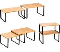 Lot de 2 étagères de rangement empilables en bambou extensibles pour comptoir de cuisine, organisateur de comptoir, support à épices