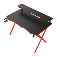 Table de jeu ergonomique à double étage pour ordinateur Bureau de jeu E-sports avec support pour moniteur Bureau de jeu rouge avec étagère