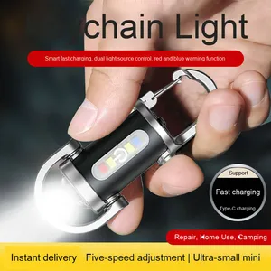 New kép chiếu sáng mini <span class=keywords><strong>Keychain</strong></span> Đèn pin Màu Đỏ màu xanh cảnh báo ánh sáng 7 chế độ chiếu sáng USB có thể sạc lại ABS Đèn IP65 Type-C USB <span class=keywords><strong>LED</strong></span> - Product Image 3