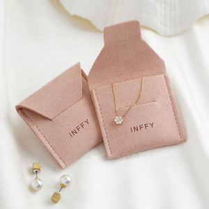 Pochettes à bijoux personnalisées de luxe en flanelle rose avec rabat, sacs à bijoux personnalisés en similicuir de qualité supérieure pour boucles d'oreilles et colliers, emballage cadeau - Product Image 5