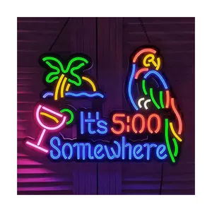 3D Bar dekoratif toptan Neon işareti somewhere & parrot Led Neon işareti ışıkları iş dükkanı için