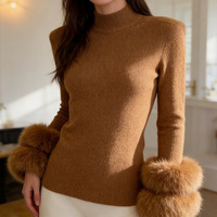 L'automne se vend bien. Pull en tricot à porter en dessus ou en dessous, avec manches amovibles en fourrure de renard, col semi-montant, coupe ajustée, haut de base pour femme