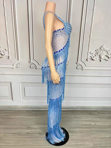 Robe de soirée longue maxi pour <span class=keywords><strong>femme</strong></span> AD2980, robe de bal romantique, strass scintillants, franges, sexy, élégante, robe de soirée - Product Image 3