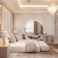 Tête de lit tendance en acier inoxydable et tissu rembourré, mobilier de chambre à coucher avec miroirs pour lits de chambre principale