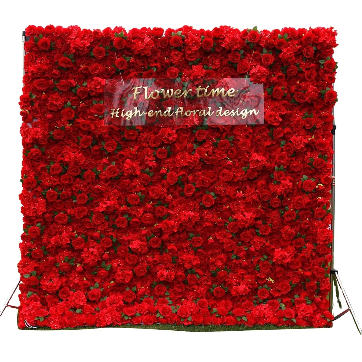 SH Customize 3D New Design Hanging Roll Up Curtain Wedding Silk RED ROSE Floral Wall Backdrop 8x8 Flower Wall Panel