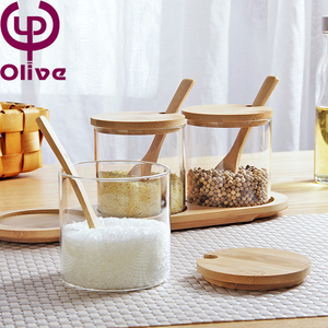 <span class=keywords><strong>Set</strong></span> di vasetti di vetro giapponese con coperchio in legno di bambù accessori per la cucina per la conservazione del succo di condimento di sale e zucchero - Product Image 4