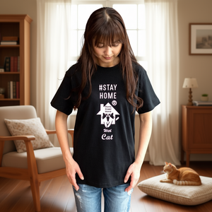 T-shirt da uomo e da donna a maniche corte con stampa Cat Stay Home With Cat, abbigliamento promozionale - Product Image 3