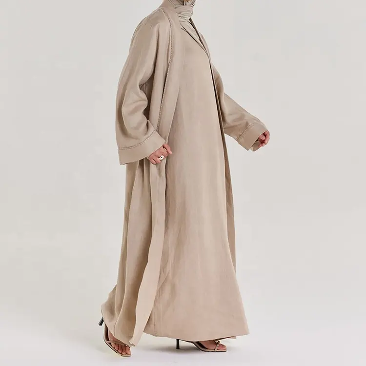 Новый Модный женский мусульманский кардиган, винтажный элегантный 100% хлопковый льняной оверсайз, длинная Исламская одежда