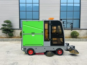 Electric Road Sweeper Enclosed Cab Green Body Red <b>Wheels</b> 200L Garbage <b>Bin</b> Municipal Sanitation Use - Product Image 1