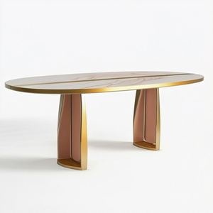 Table à manger rectangulaire en marbre moderne de luxe italienne haut de gamme, tissage en rotin naturel, meubles de salle à manger pour la maison, l'appartement, l'hôtel - Product Image 5