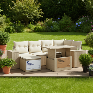 Ensemble de canapés de jardin en rotin beige 6 places, mobilier d'extérieur avec rangement, design contemporain - Product Image 2