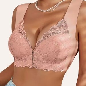 European Size Plus Size Front Closure Lace Camisole Bra Push-Up Fixed Integrated Cups beauty back Bra