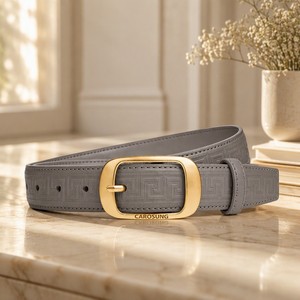 <span class=keywords><strong>Cintura</strong></span> in Vera Pelle Personalizzata Carosung per <span class=keywords><strong>Uomo</strong></span>, Modello Grigio Cognac con Fibbia Oro Spazzolato - Product Image 3