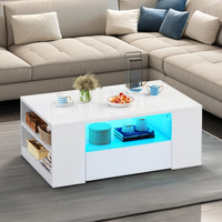 Table basse Joysource en bois avec panneau LED, rangement, étagère ouverte moderne, double tiroirs coulissants, meubles de salon
