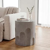 Table d'appoint ronde en oxyde de magnésium avec bord décoratif cintré en relief, tabouret décoratif moderne, utilisation intérieure et extérieure