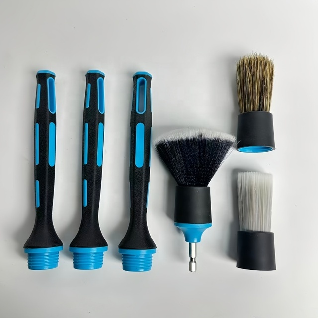 JYM-0144 Interchangeable Heads Car Detailing Brush Set Silicone Handle Auto Interior Exterior Multi Bristle Cleaning Brushes