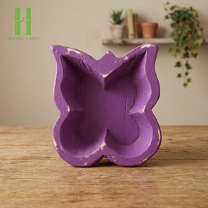BEST SELLER Wood Candle Dough Holder Top Grade acacia Wood Dough Butterfly Shape Bowl Candle Decorative Item From Vietnam - Product Image 1