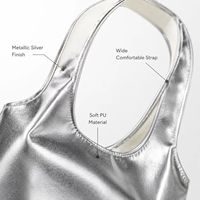 Sac fourre-tout tendance en PU argenté métallisé pour femme, grande capacité, sac à bandoulière, sac de shopping réutilisable, logo personnalisé OEM ODM