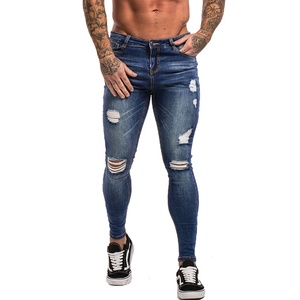 Logo personalizzato dei <span class=keywords><strong>Jeans</strong></span> strappati degli uomini di colore blu dei <span class=keywords><strong>Jeans</strong></span> <span class=keywords><strong>Super</strong></span> <span class=keywords><strong>Skinny</strong></span> degli uomini all'ingrosso della cina - Product Image 2