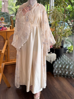 Ensemble trois pièces Abaya ouverte en polyester respirant à imprimé floral en mousseline – Tenue décontractée et élégante pour femme musulmane