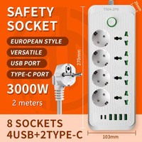 Multiprise universelle UE à prises triangulaires, ports USB PD Type C, protection enfant, ignifuge, protection contre les surtensions