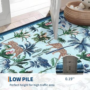 Alfombra lavable antideslizante de pelo corto con estampado de tigre y plantas tropicales azules, resistente a las manchas, para sala de estar, dormitorio y decoración del hogar. - Product Image 5