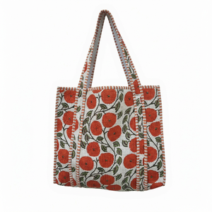 Sac fourre-tout perlé avec broderie de coquelicot rouge, ouverture supérieure, sac de shopping pour femme, utilisation toutes saisons - Product Image 1