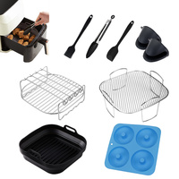 Ensemble de paniers réutilisables en silicone alimentaire pour friteuse à air, accessoires pour four et friteuse à air avec grille en acier inoxydable