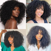 Perruque afro bouclée en cheveux humains vietnamiens, fabriquée à la machine, non-Remy, densité 250 %, base transparente pour application sans colle, pour femmes noires