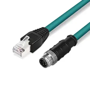 Kabel Ethernet industri, 1M tahan air IP67 4 Pin M12 hingga RJ45