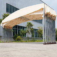 Grande tente coulissante moderne, imperméable, ignifuge, avec parois latérales transparentes, roues robustes, pour restaurant extérieur et événements