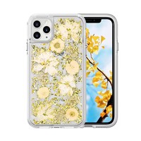 Étui de téléphone personnalisé en époxy fait à la main avec des fleurs séchées réelles pour 16/15/14 Pro TPU+PC, étanche et antichoc
